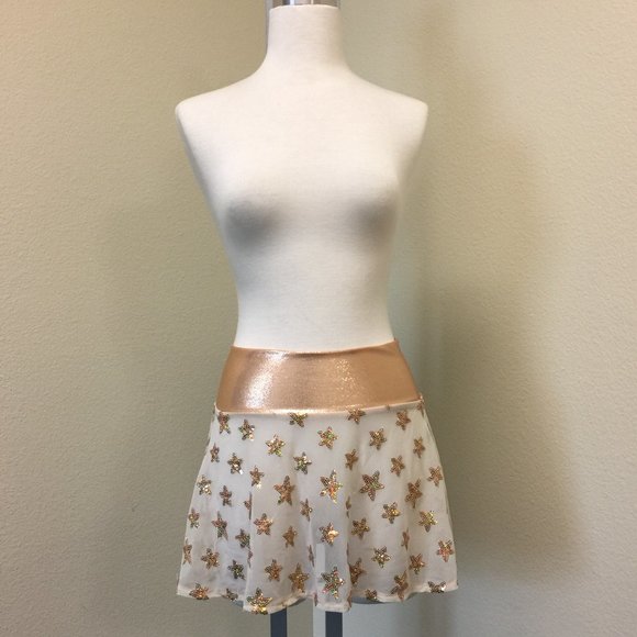 PRE LOVED - J Valentine Sequin Star Mesh Skirt- GLD/S - CHL084 - Picture 1 of 4